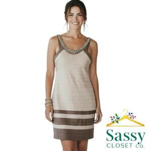 BCBGMAXAZRIA Brown Beige Layered Sequin Cocktail Dress Size L